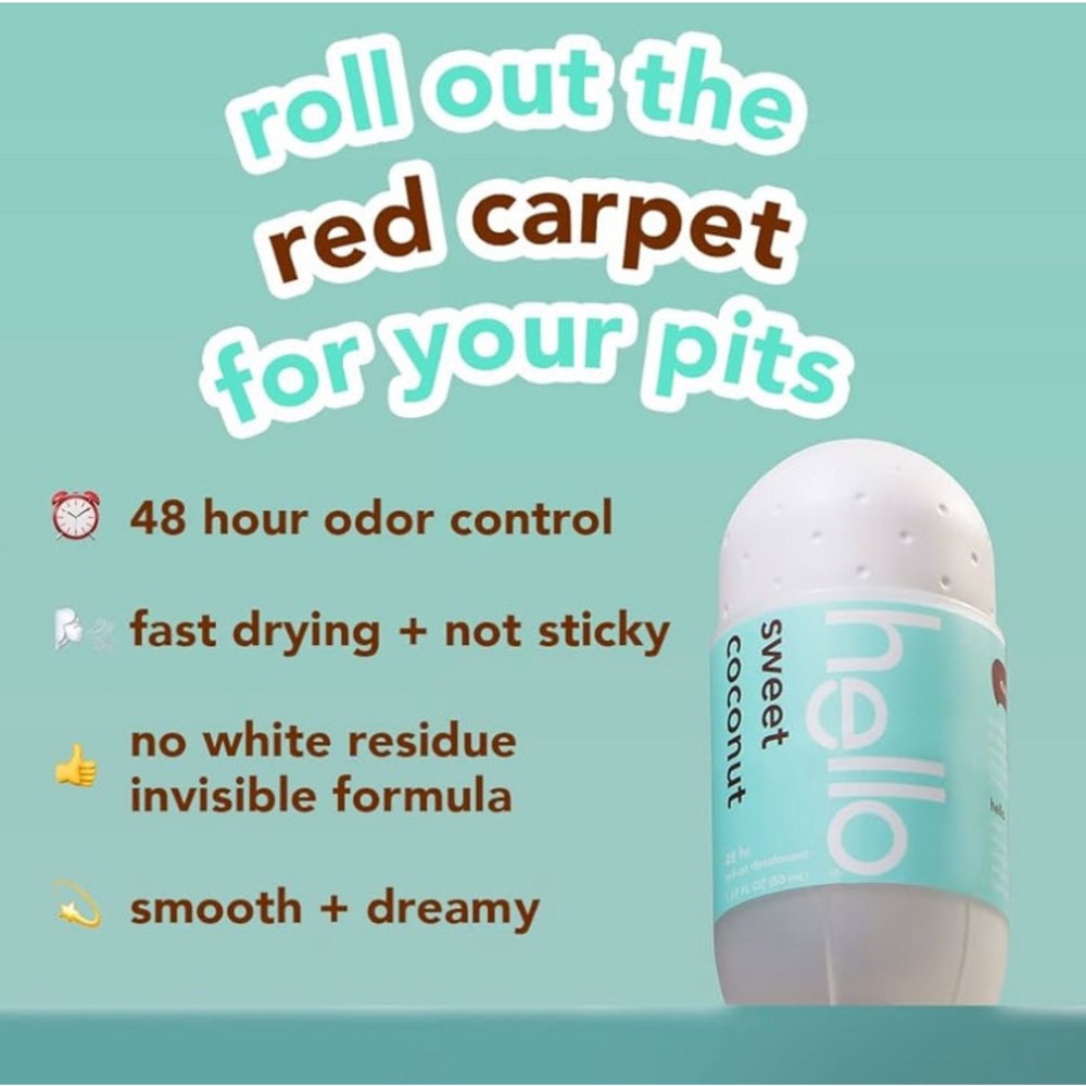 hello Sweet Coconut Roll On Deodorant, Aluminum Free Deodorant for Women - Picture 3 of 4